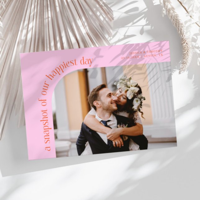 Snapshot Happiest Day Orange Pink Wedding Photo Tack Kort (Skapare uppladdad)