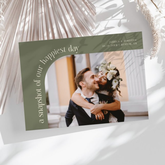 Snapshot Happiest Day Sage Green Wedding Photo Tack Kort (Skapare uppladdad)