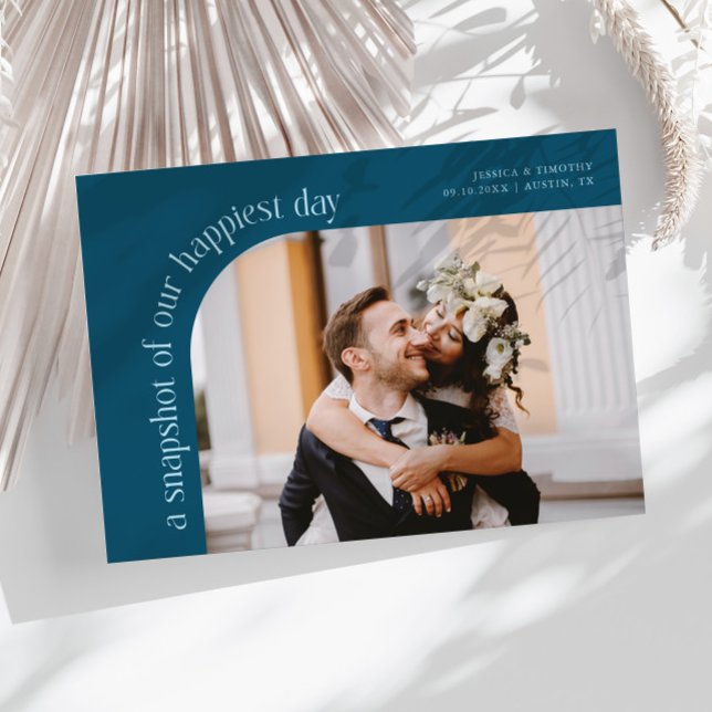 Snapshot Happiest Day Teal Wedding Photo Tack Kort (Skapare uppladdad)