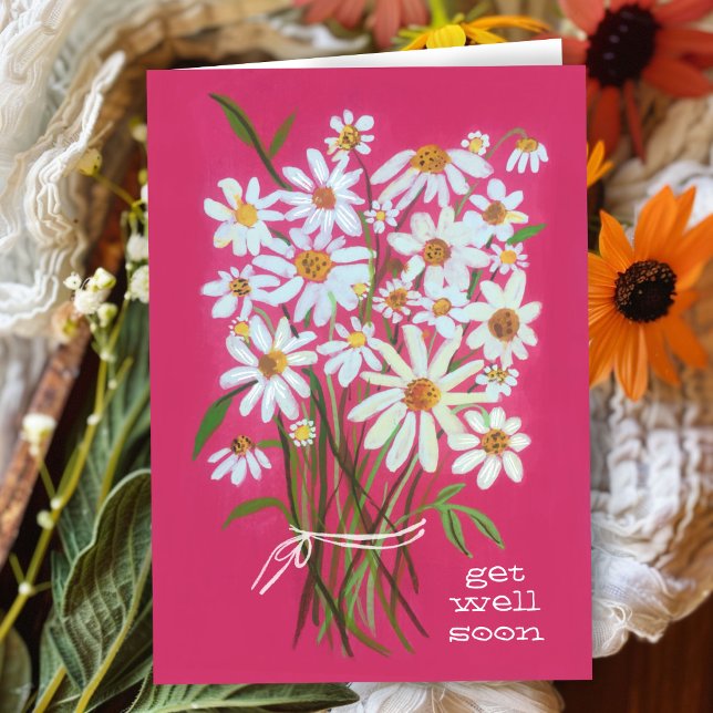 SNARARE BÄTTRE Daisy Bukett Anpassa den! Kort (GET WELL SOON Handpainted Daisy Bouquet Customize it! Card
)