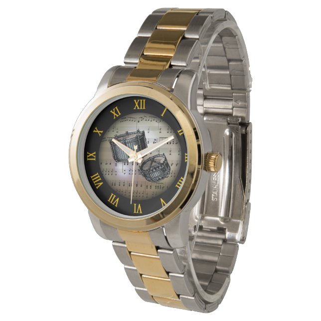 Snare Drums ~ Bakgrund "Musical Planet" * ~ Armbandsur (Vinklad)