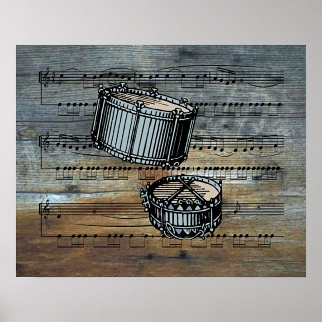 Snare Drums ~ Lakan Music på Barnwood Background Poster (Framsidan)