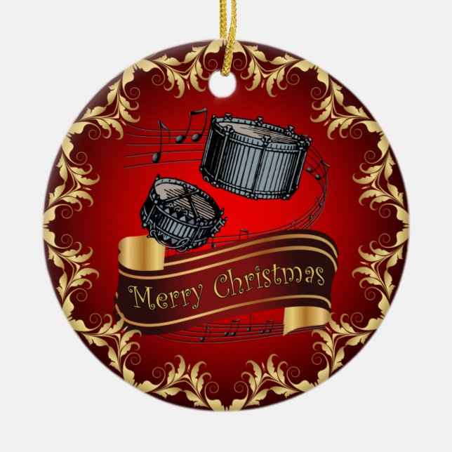 Snare Drums ~ Musical Rulla ~ God jul ~ Julgransprydnad Keramik (Framsidan)