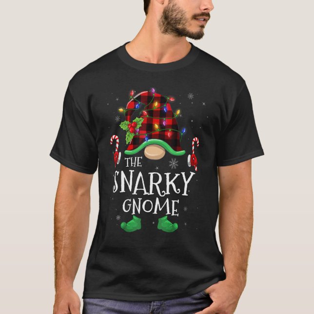 Snarky Gnome Buffalo Plaid Matching Family Christm T Shirt (Framsida)