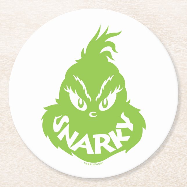 Snarky Grinch | Grinch Ansikte Underlägg Papper Rund (Framsidan)