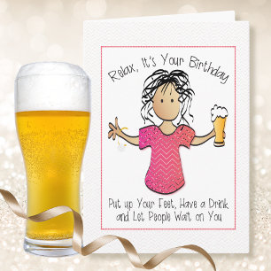 Snarky Sarcastic Woman Beer Tecknad Birthday Kort