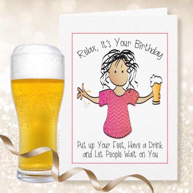 Snarky Sarcastic Woman Beer Tecknad Birthday Kort (Skapare uppladdad)