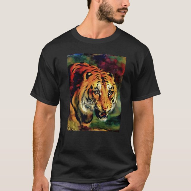 Snarling Bengal Tiger Head Portrait T Shirt (Framsida)