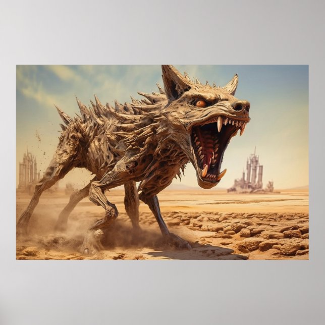 Snarling coyote på ett ödsligt landskap poster (Framsidan)