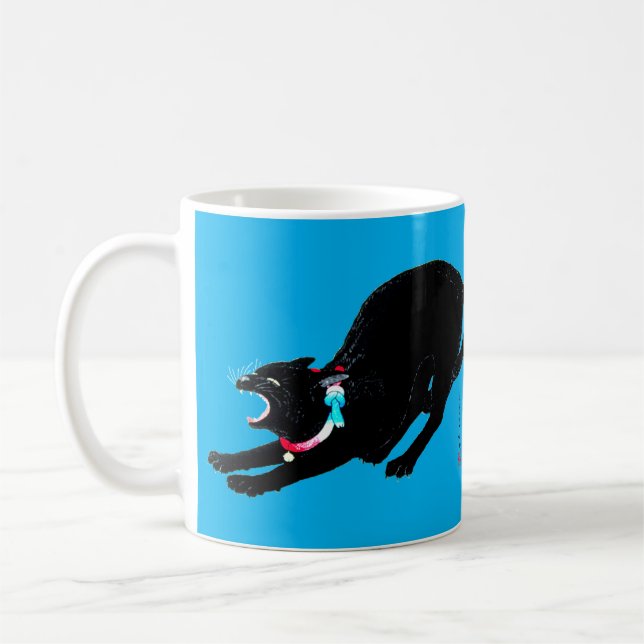 Snarling, svart japansk katt kaffemugg (Vänster)