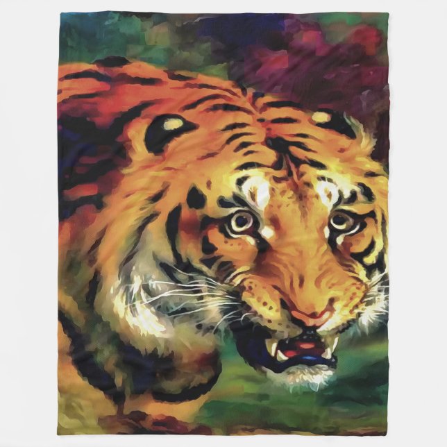 Snarling Tiger Artistic Porträtt Fleecefilt (Framsidan)