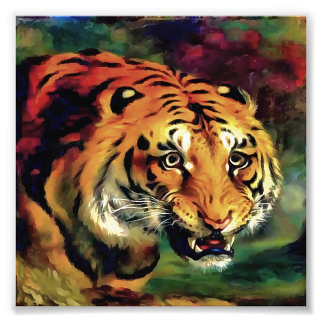 Snarling Tiger Artistic Porträtt Fototryck (Framsidan)