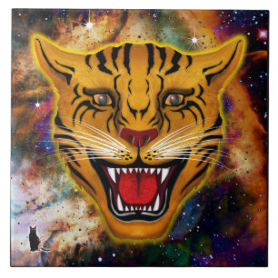 Snarling Tiger Nebula Ceramic Tile Kakelplatta