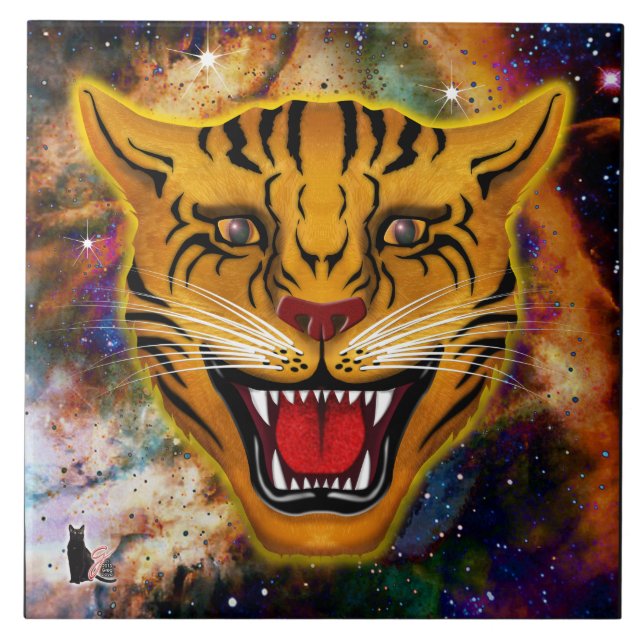 Snarling Tiger Nebula Ceramic Tile Kakelplatta (Framsidan)