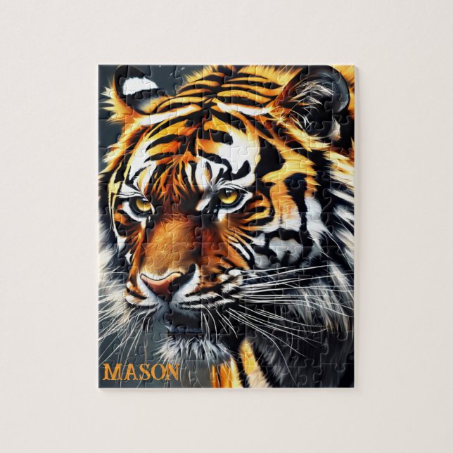 Snarling Tiger Personlig Namn Gift Pussel (Vertikal)