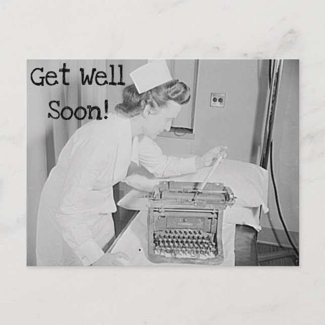 Snart återställd sjuksköterska & Vintage skrivmask Vykort (Framsida)