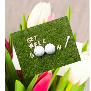 Snart återställd till golfspelare med golfboll och vykort