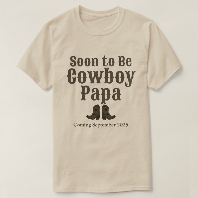 Snart att bli Cowboy Pappa Grandpa Baby-meddelande T Shirt (Design framsida)