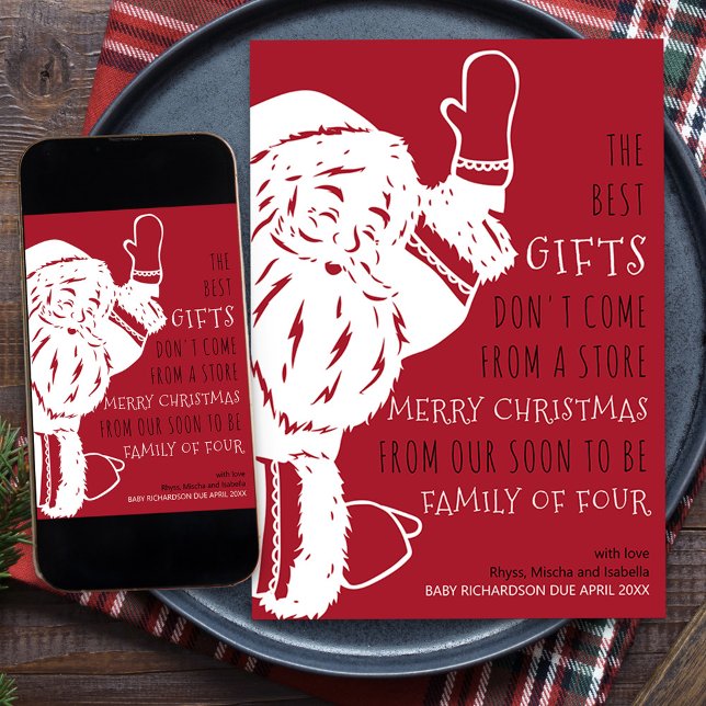 Snart att bli familj av fyra jultomter Gravid Julkort (Santa Rhyme Holiday Card and Pregnancy Announcement for your soon to be family of four)