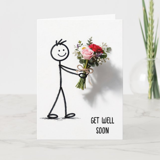 Snart Bättre Klibbfigur Med Rosbukett Kort (Framsida)