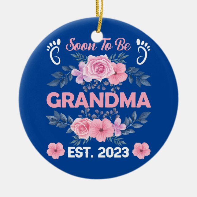 Snart blir mormor Est 2023 Graviditet Julgransprydnad Keramik (Framsidan)