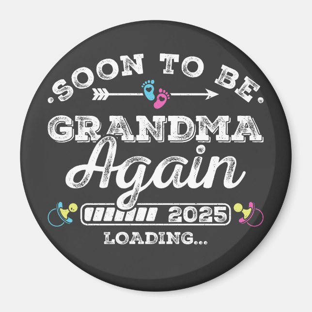 Snart blir mormor igen 2025 Laddar cirkel Magnet (Framsidan)