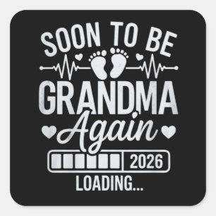 Snart blir mormor igen 2026 Laddar graviditet Fyrkantigt Klistermärke