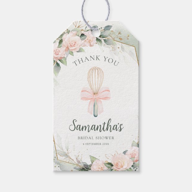 Snart bortförd rosa blommig bröllopsfest  presentetikett (Framsidan)