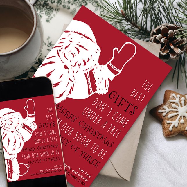 Snart för att bli familj av tre jultomter Gravid Julkort (Santa Rhyme Holiday Card and Pregnancy Announcement for your soon to be family of three)