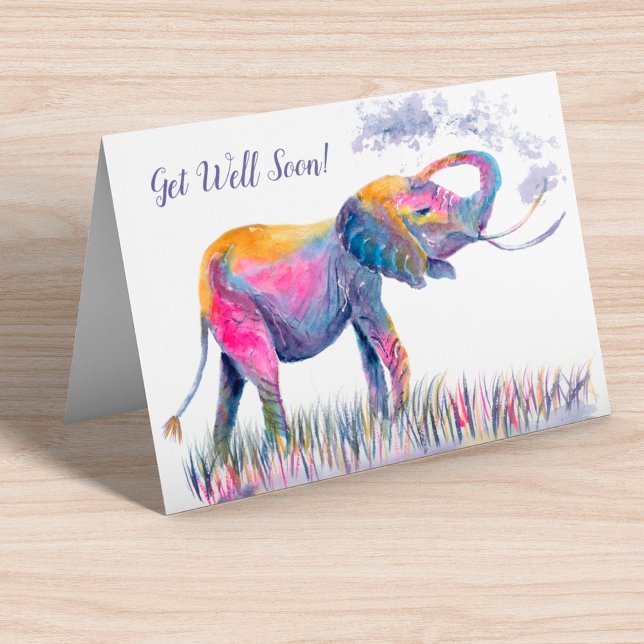 Snart frisk igen! Akvarell Elefant Kort (Skapare uppladdad)