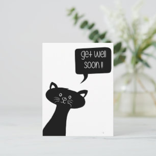 Snart frisk igen! Söt svart katt postkort Vykort