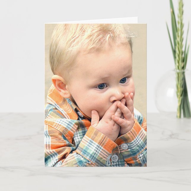 Snart frisk liten överraskad pojke kort (Framsida)