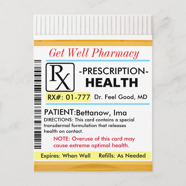 Snart frisk RX för hälsa Vykort (Framsida)