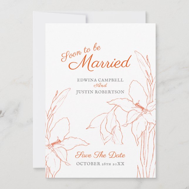 Snart gifta botaniska konst gladiolus orange spara datumet (Framsida)