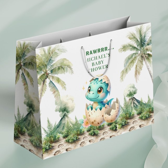 Snart Kläcks Baby Babyshopspresent Dino Tema (Hatching Soon Baby Shower Gift Bag Dino Theme)
