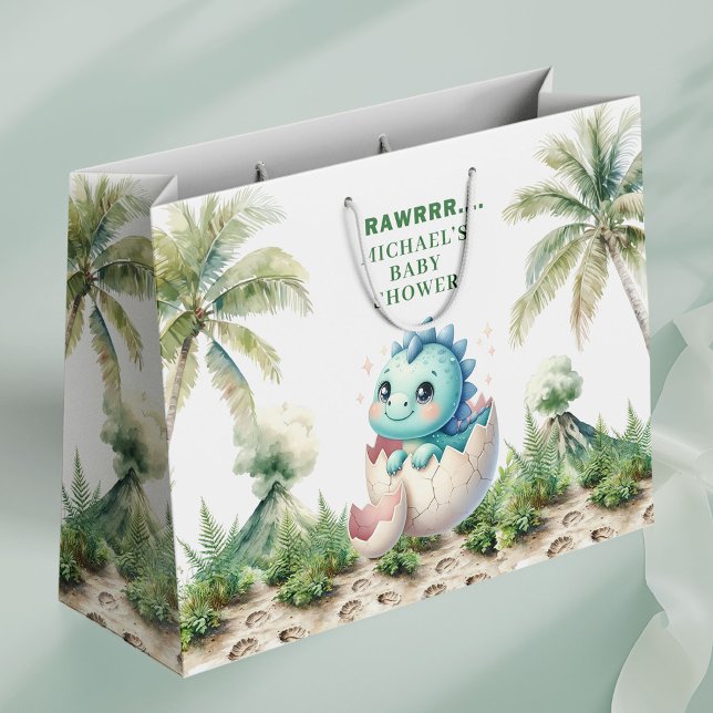 Snart kläcks presentpåse Baby Dino Shower Decor (Hatching Soon Gift Bag Baby Dino Shower Decor)
