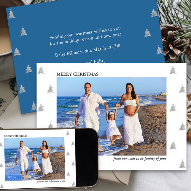 Snart kommer du att bli Graviden med fyra fotofoto Meddelande (Holiday Card and Pregnancy Announcement from your soon to be family of four)