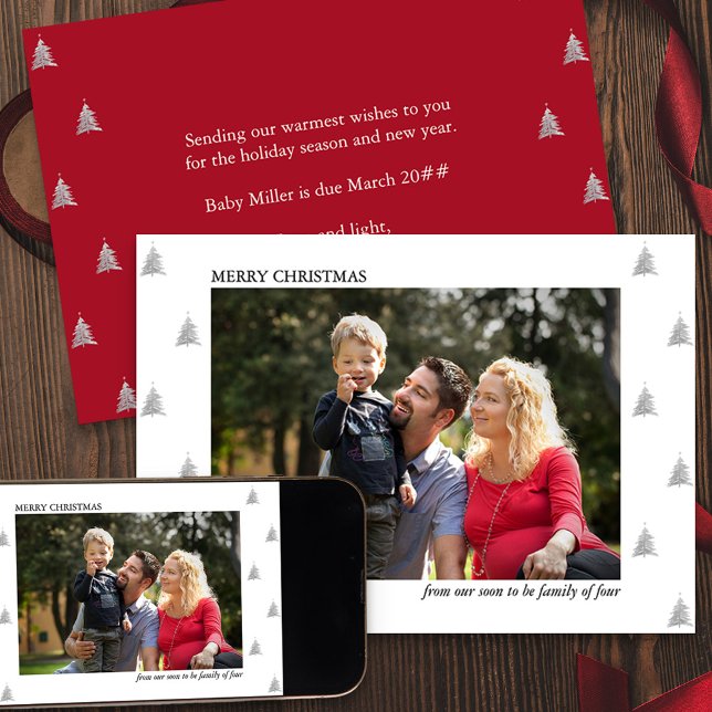 Snart kommer du att bli Graviden med fyra fotofoto Meddelande (Holiday Card and Pregnancy Announcement from your soon to be family of four)