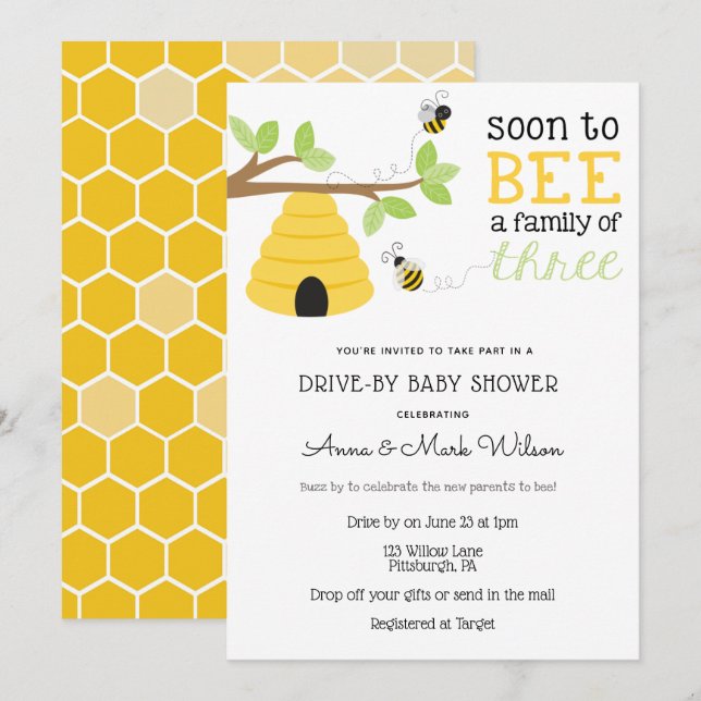 Snart kommer du att vara en familj med tre "Drive  Inbjudningar (Fram/baksida)