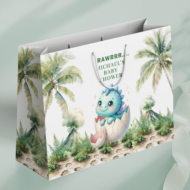 Snart kommer en liten kläckning Presentpåse för du (Hatching Soon Shower Gift Bag Baby Dino Theme)