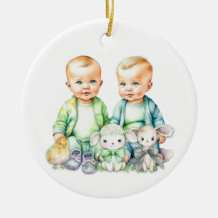 Snart kommer Twillingar att tillkännages snart Julgransprydnad Keramik