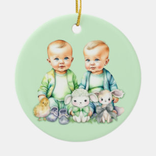 Snart kommer Twillingar att tillkännages snart Julgransprydnad Keramik