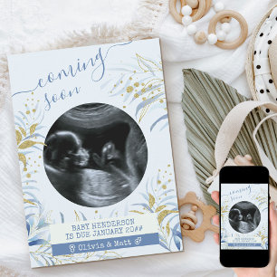 Snart kommer ultraljudsfoto Blue Guld Foliage Meddelande