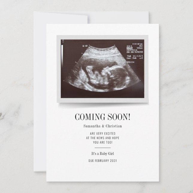 Snart kommer Ultrasound Photo Gravid Announcemen Inbjudningar (Framsida)