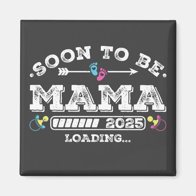 Snart mamma 2025 Laddar fyrkant Magnet (Framsidan)