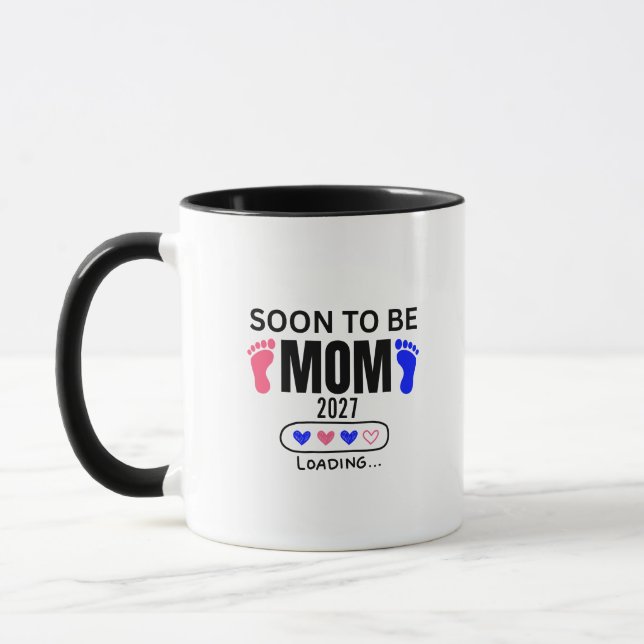 Snart mamma 2027 Laddar, baby shower Mugg (Vänster)