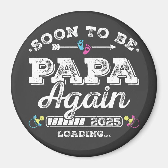 Snart pappa igen 2025 Laddar cirkel Magnet (Framsidan)