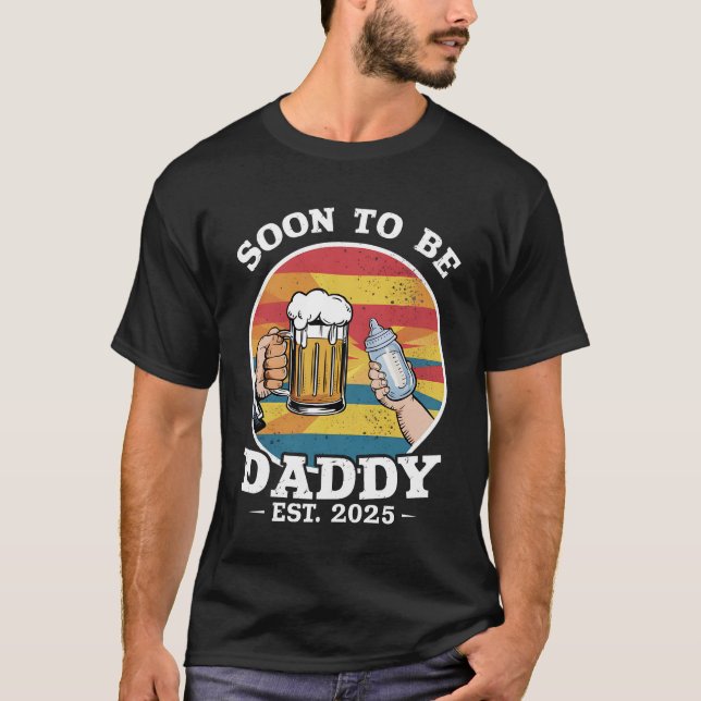 Snart som pappa 2025 första gången pappa 2025 Retr T Shirt (Framsida)