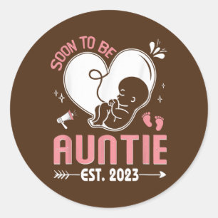Snart till Auntie 2023 Baby Reveal Mamma Gravid Runt Klistermärke