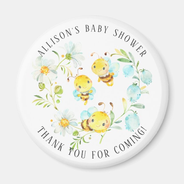 Snart till Bee-familjen med 3 Bee Baby Shower Magnet (Framsidan)